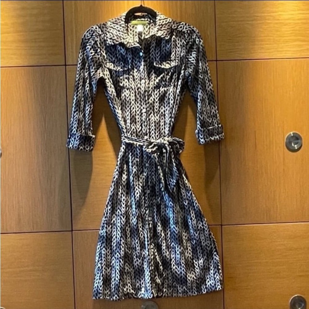 EUC Sigrid Olsen Wishbone Print Button Up Shirt Tie Dress (S)